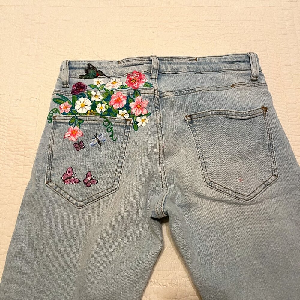 Zara Factory Destroyed Stretch Hand Painted Jeans Size 28